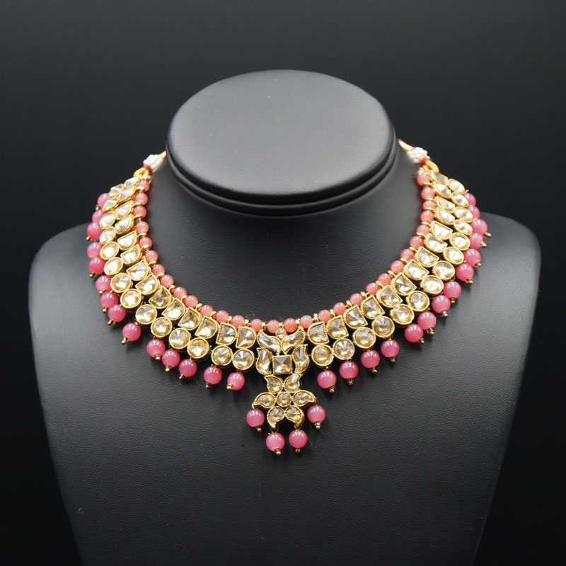 Jami Gold Kundan/Coral Beads Necklace Set - Antique Gold | Indian ...
