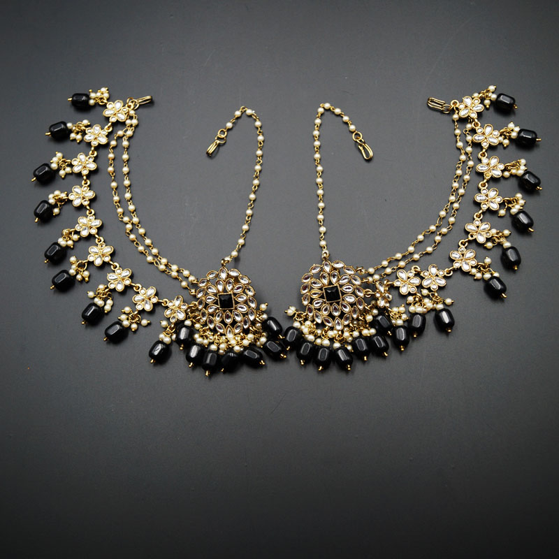 Taksh White Kundan/ Black Beads Choker Set - Antique Gold | Indian ...