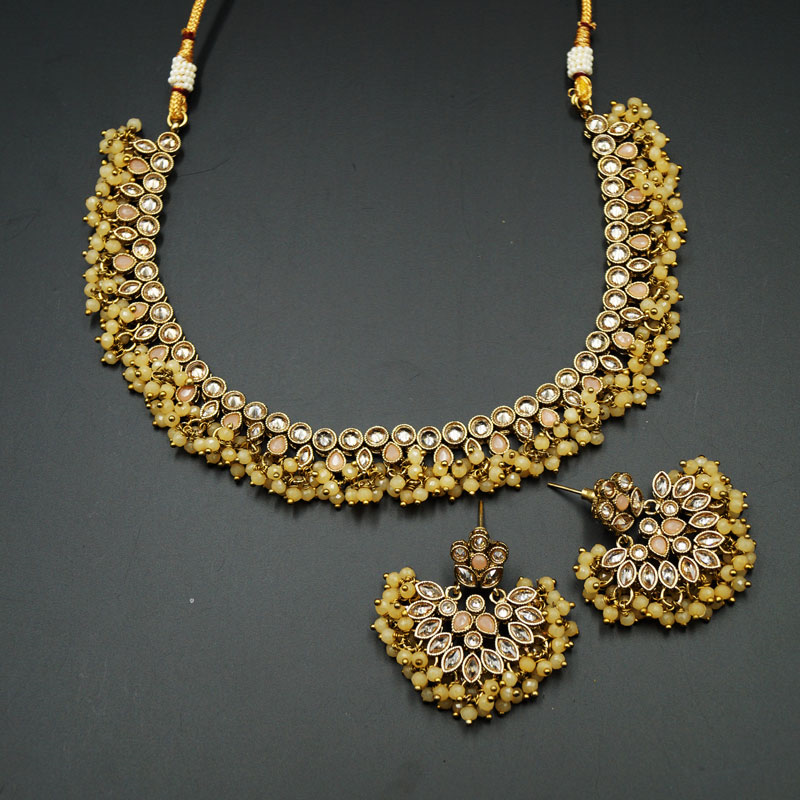 Baya Peach/Gold Polki Stone Necklace Set - Antique Gold | Indian ...