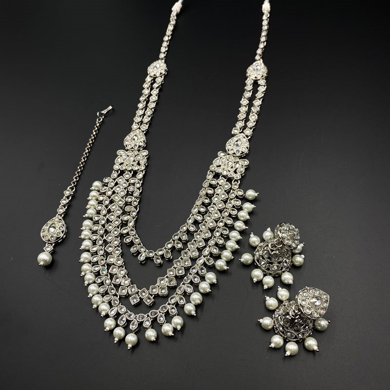 Xara White Polki Stone Rani Haar Set - Silver | Indian Jewellery Online ...