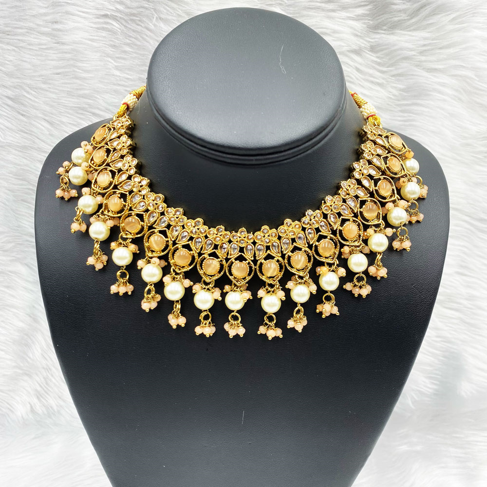 Gunjan Peach Necklace Set - Antique Gold | Indian Jewellery Online ...