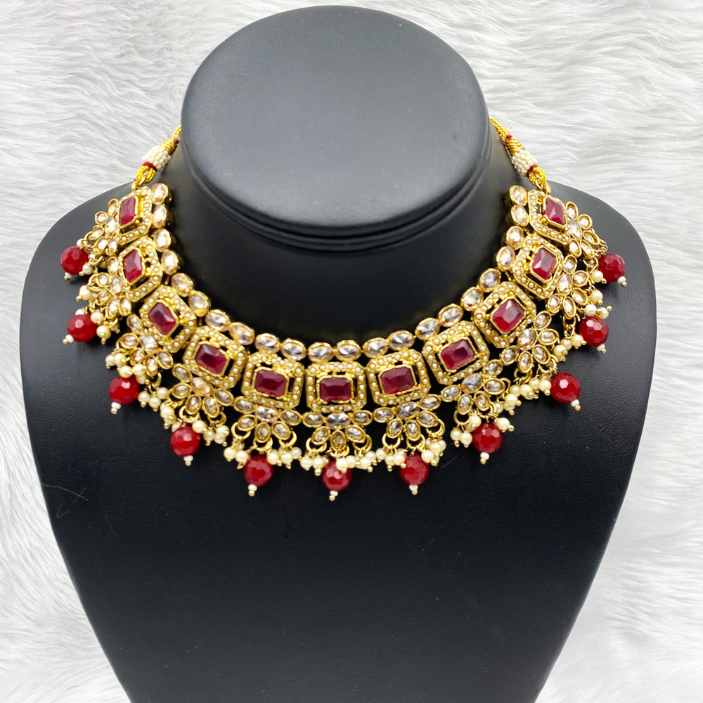 Sana Ruby Necklace Set - Antique Gold | Indian Jewellery Online | Asian ...