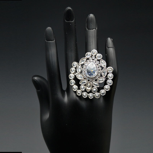 Dhir - White Polki Stone Ring - Silver