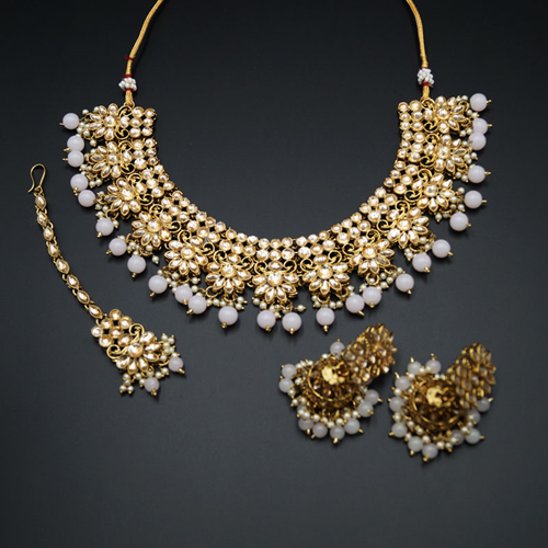 Faiha Gold Kundan/Nude Beads Necklace Set - Antique Gold | Indian ...