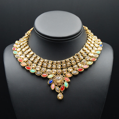 Fazai Multicolour & Gold Kundan Necklace Set - Gold| Indian Jewellery ...