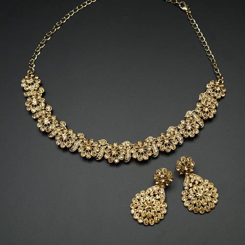 Ina Gold Diamante Necklace Set - Gold | Indian Jewellery Online | Asian ...