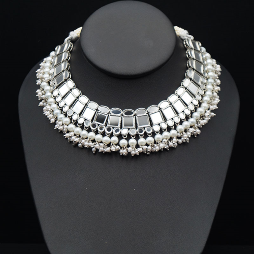 Kama -Silver Mirror Stone Necklace Set - Silver| Indian Jewellery ...