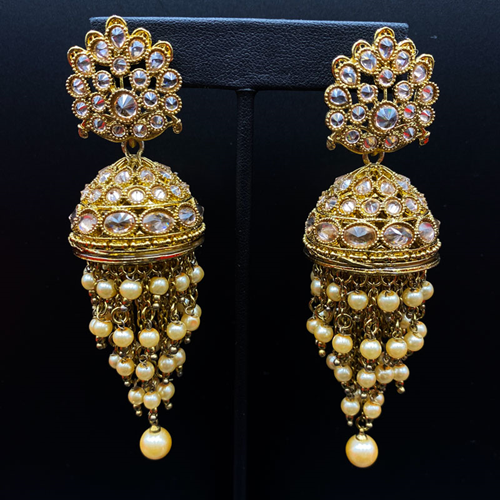 Veva Champagne Pearl/Gold Polki Stone Jhumka - Antique Gold | Indian ...