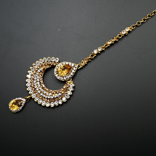  Tri Gold/White Diamante Stone Tikka - Antique Gold