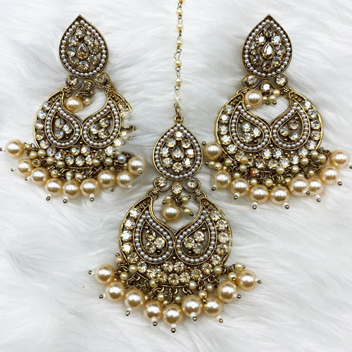 Reny Gold Stone Earring Tikka Set - Antique Gold