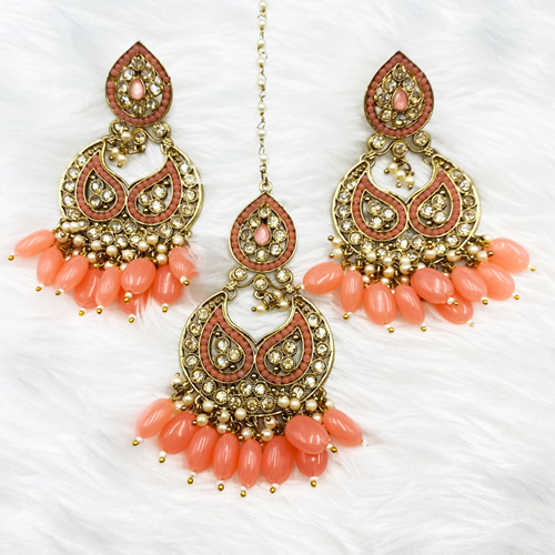 Reny Coral Earring Tikka Set - Antique Gold