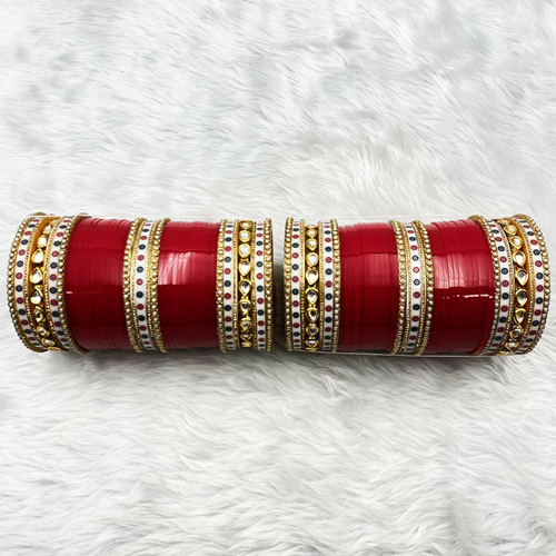 Diu Bridal Kundan Choora Red - Gold