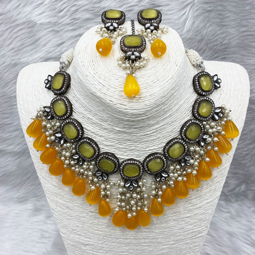 Kina Yellow Necklace Set - Gun Metal