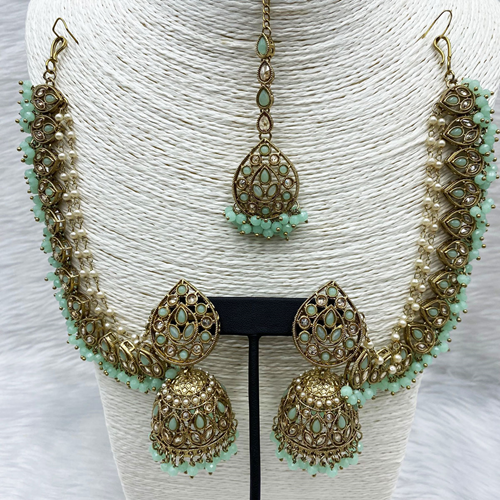 Tabu Pista Polki Stone Sahara Earring Tikka Set - Antique Gold