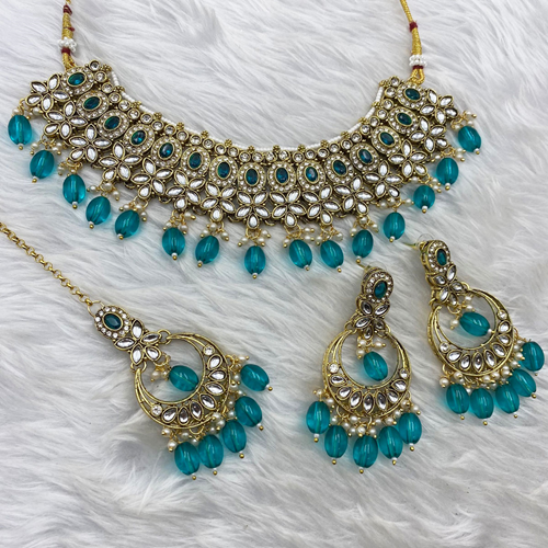 Kasi Peacock Kundan Necklace Set - Gold  