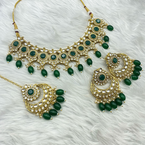 Sara Green Kundan Necklace Set - Gold  