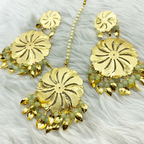 Bindya Mint Gold Earring Tikka Set - Gold