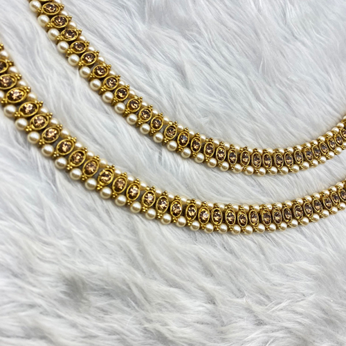 Omni - Gold Diamante Payals & Champagne Pearls- Antique Gold