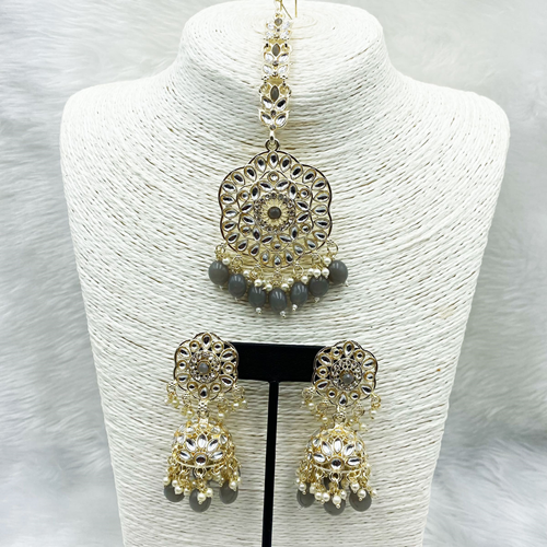 Llisa Grey Earring Tikka Set - Light Gold