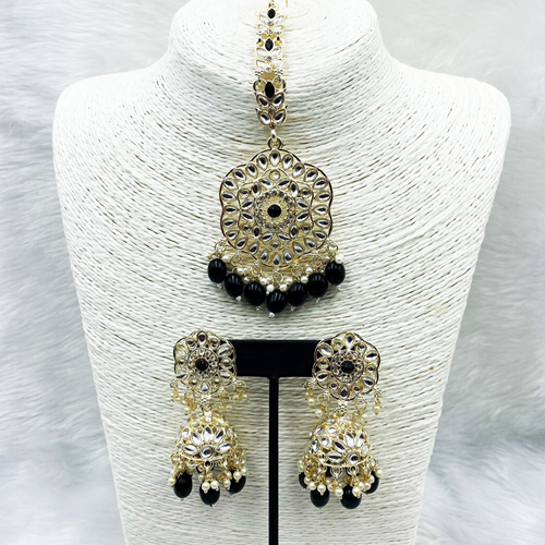 Llisa Black Earring Tikka Set - Light Gold