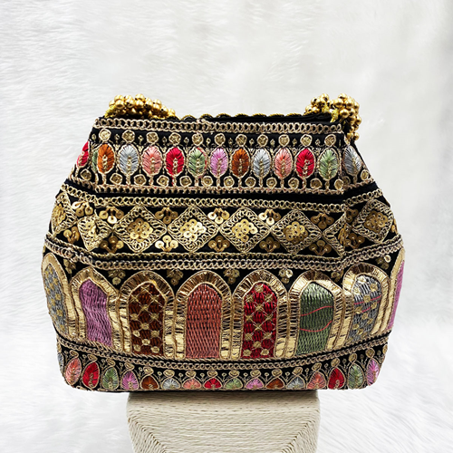 Anay Black Potli Bag - Gold