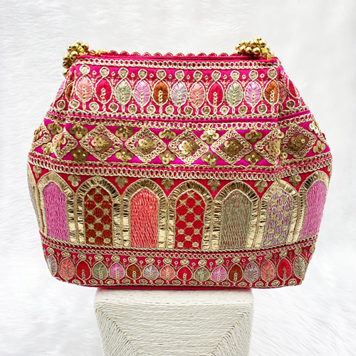 Anay Pink Potli Bag - Gold