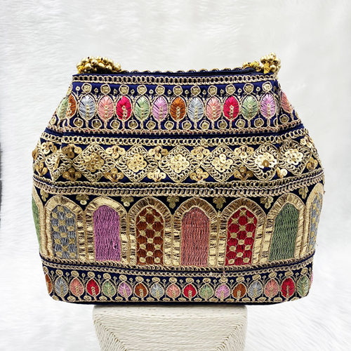 Anay Blue Potli Bag - Gold