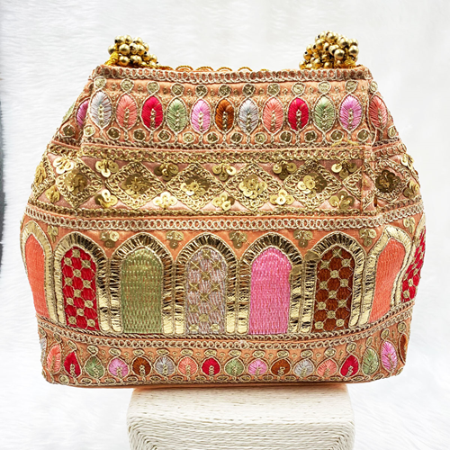 Anay Peach Potli Bag - Gold