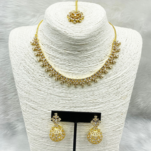 Ohas White American Diamond Necklace Set - Gold