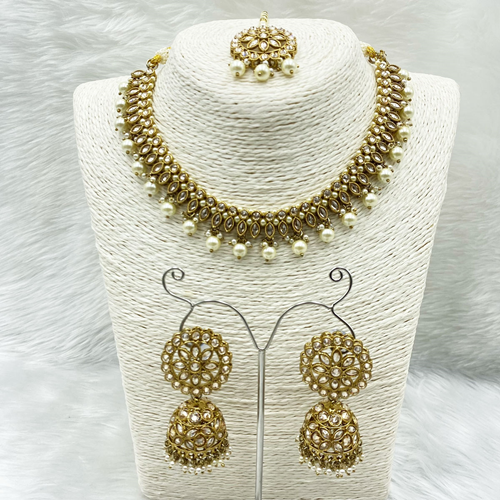 Amraya Gold Polki Necklace Set - Antique Gold