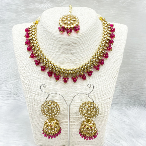 Amraya Gold Polki/Purple Beads Necklace Set - Antique Gold