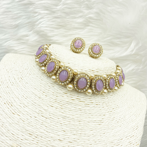 Eshti Lilac Choker Necklace Set - Gold