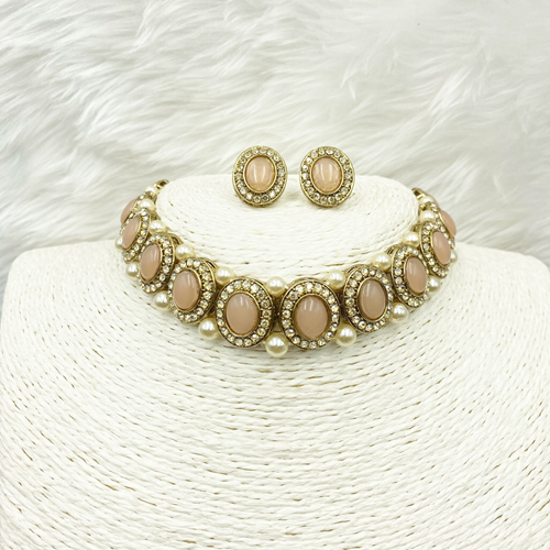 Eshti Peach Choker Necklace Set - Gold