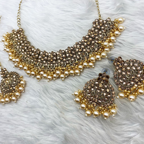 Rea Gold Stone Necklace Set - Antique Gold