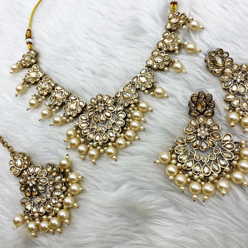 Vian Gold Stone Necklace Set - Antique Gold