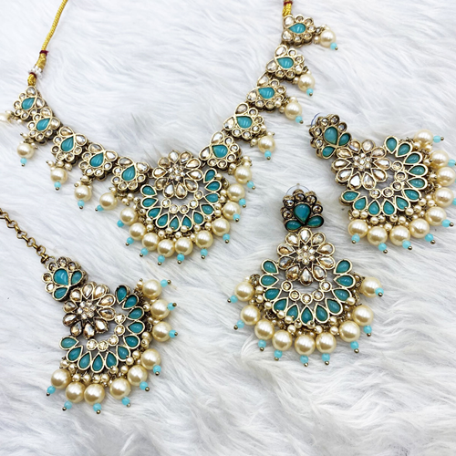 Vian Light Blue Necklace Set - Antique Gold