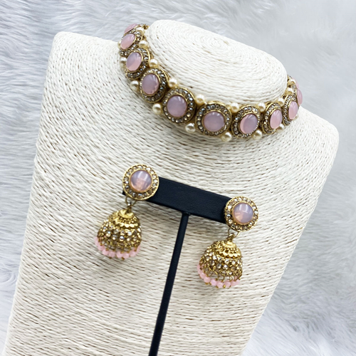 Yami Baby Pink Choker Necklace Set - Gold