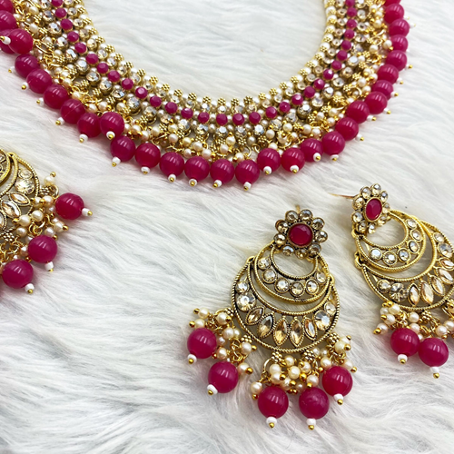 Tia Hot Pink Necklace Set - Gold