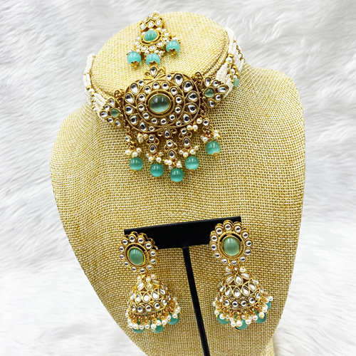 Ria Sage Kundan Choker Necklace Set - Gold