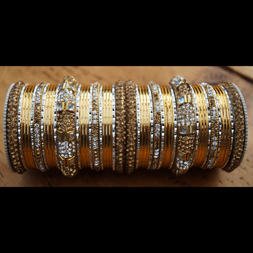 Isai Gold (LCT)/White Diamante Bangle Set