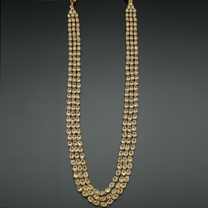 Yash- Long Polki Necklace Set - Antique Gold