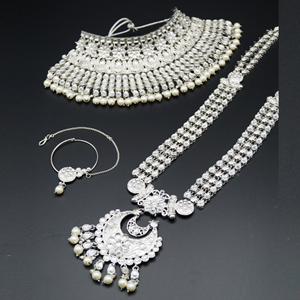 Tuya White Kundan Stone Bridal Set - Silver