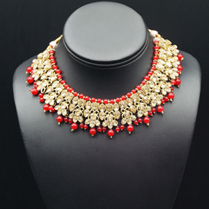 Salina Gold Polki & Red Beads Necklace Set - Antique Gold