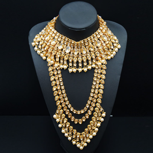  Aeni Gold Polki Stone & Pearl Bridal Set - Gold