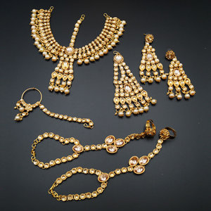  Aeni Gold Polki Stone & Pearl Bridal Set - Gold