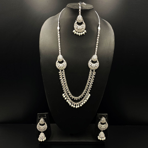 Zana White Polki Stone Rani Haar Set - Silver