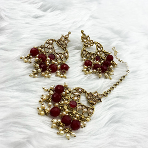 Gunjan Ruby Necklace Set - Antique Gold