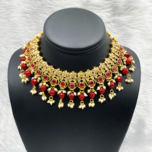 Gunjan Ruby Necklace Set - Antique Gold