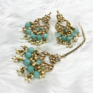 Gunjan Light Blue Necklace Set - Antique Gold