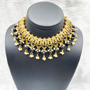 Gunjan Black Necklace Set - Antique Gold